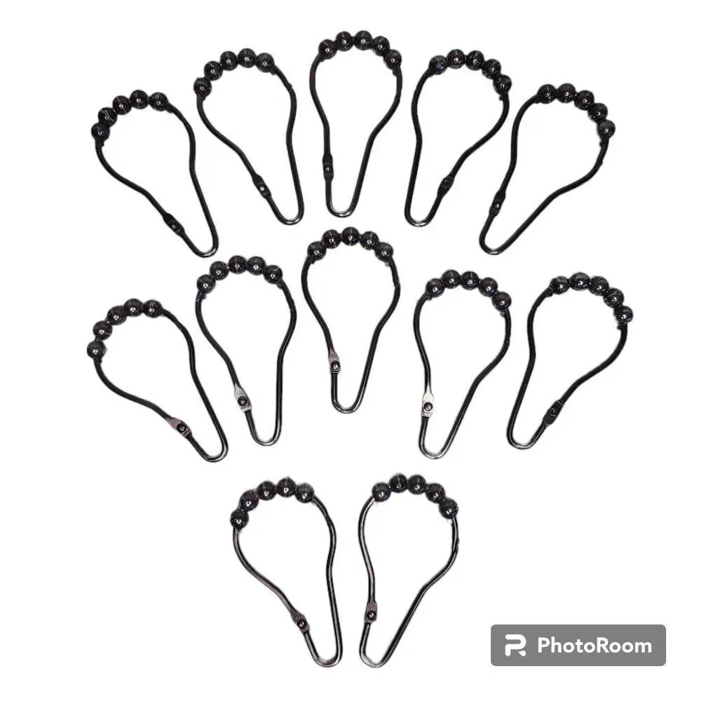 12-Piece Shower Curtain Metal Rings Rollerball Bearings Style Brushed Metal